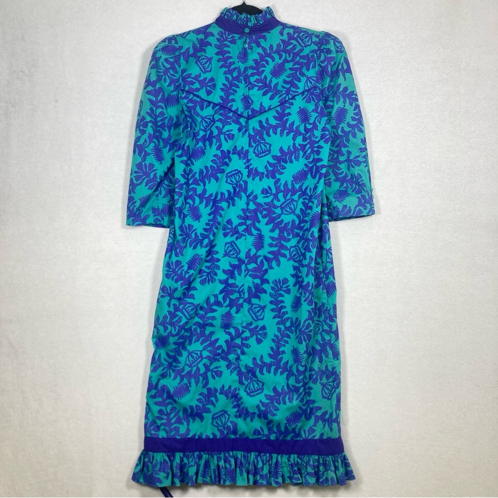 Hawaiian Heritage Women’s Sheath Dress 3/4 Raglan Sleeves Green Purple Sz6 - Picture 2 of 16
